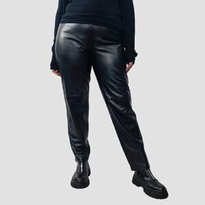 B&J Black Leather Flat Front Straight Pants Sz 14